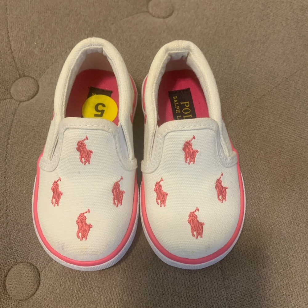 White and pink slip on sneakers